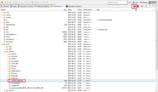 ddms export crifanli log4j test log file in sd card