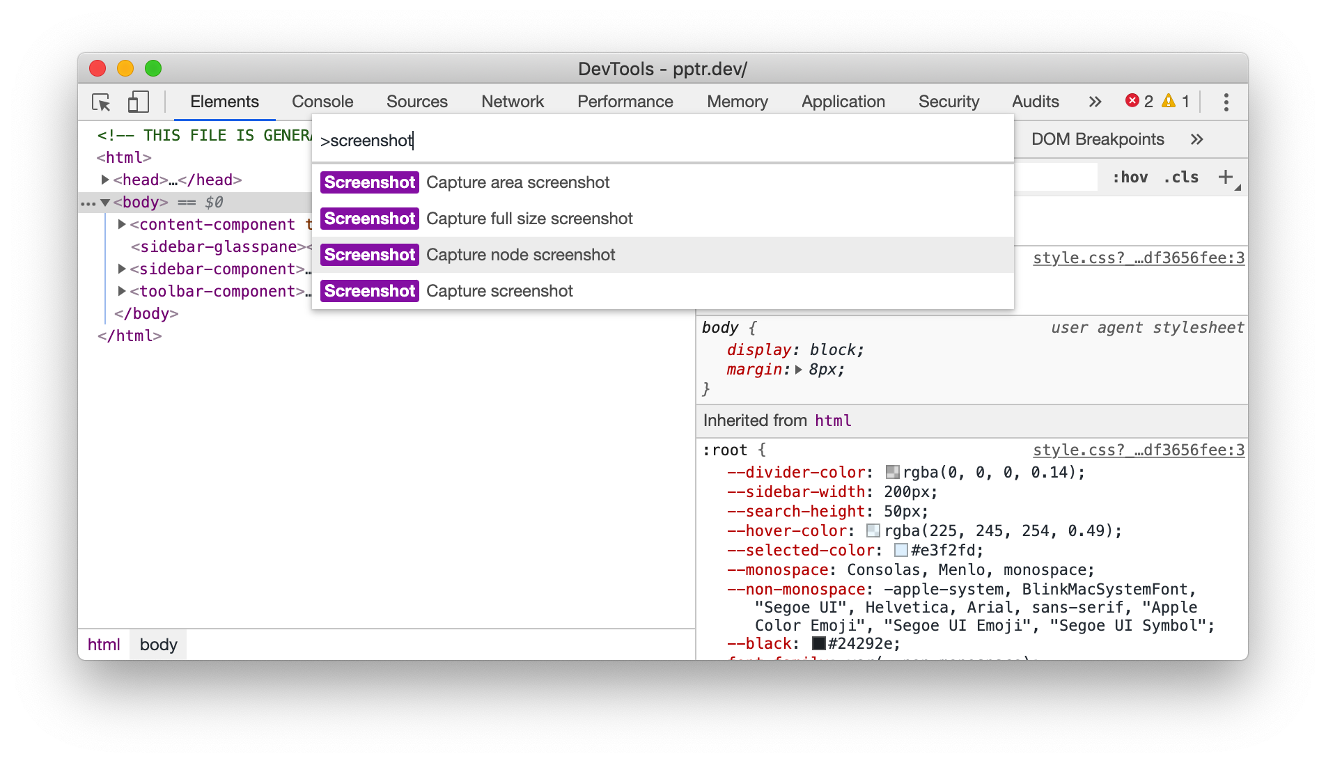 Chrome DevTool 中对元素进行截图的命令
