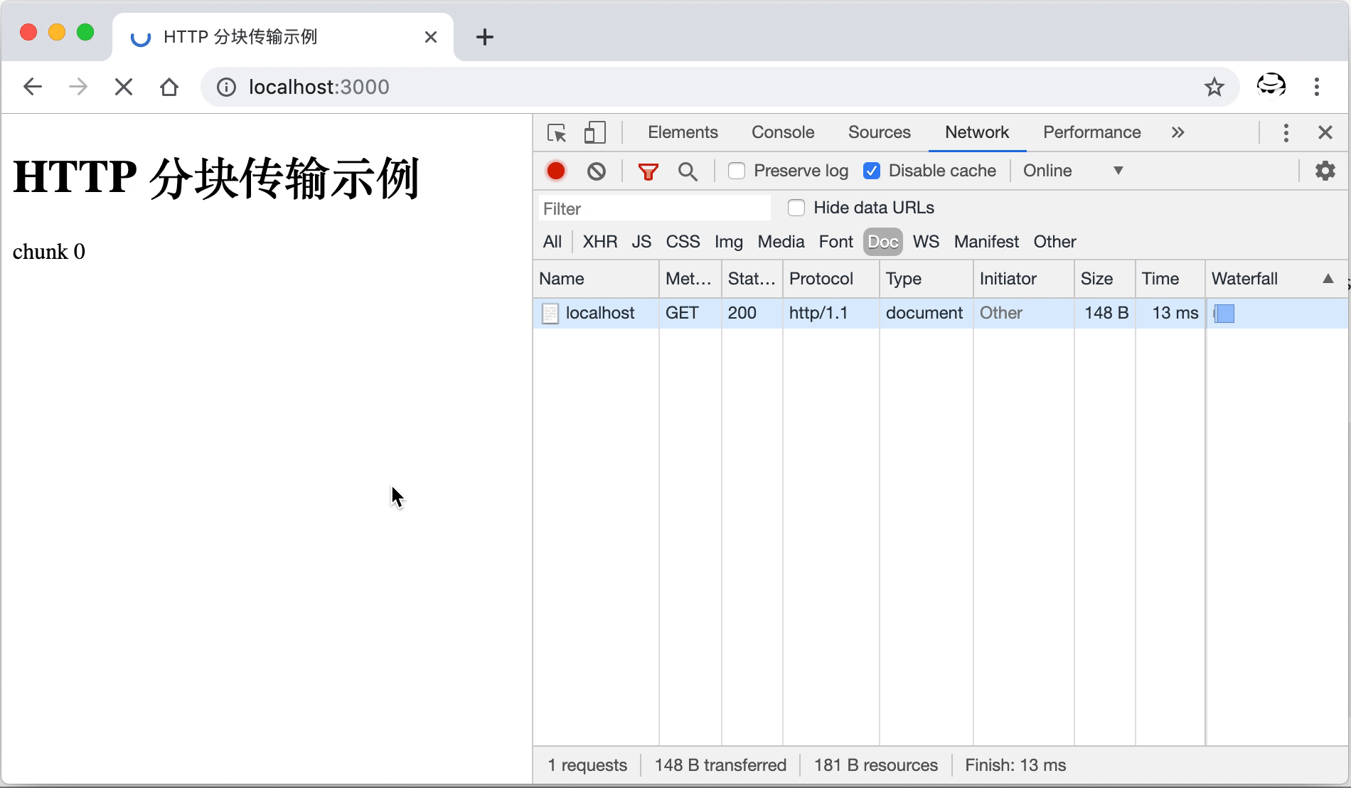Transfer-Encoding:chunked 分块传输示例