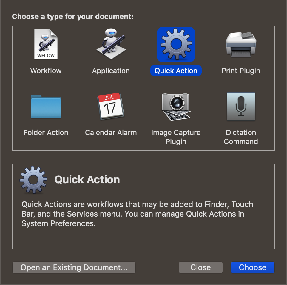 通过 Automator 创建 "Quick Action"