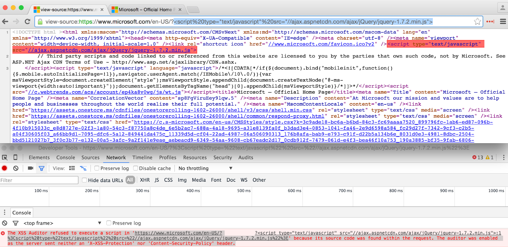  Attackers can take advantage of the default behavior of XSS filters that block any potentially dangerous code if it occurs within the URL of the page.