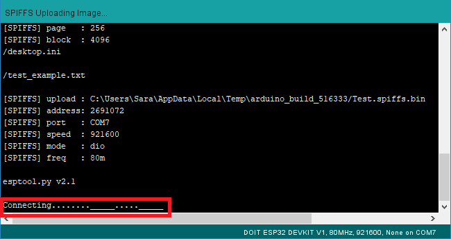 SPIFFS镜像连接到ESP32开发板