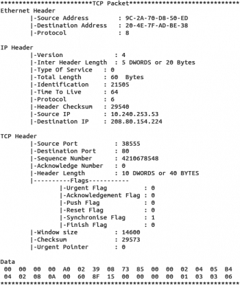 Figure 10 TCP Packet