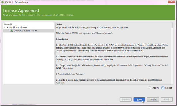 SDK quick installation android sdk platform 19