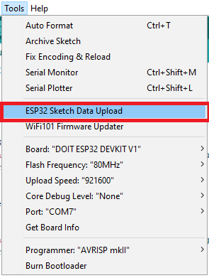 ESP32草图数据上传Arduino IDE SPIFFS FS文件系统