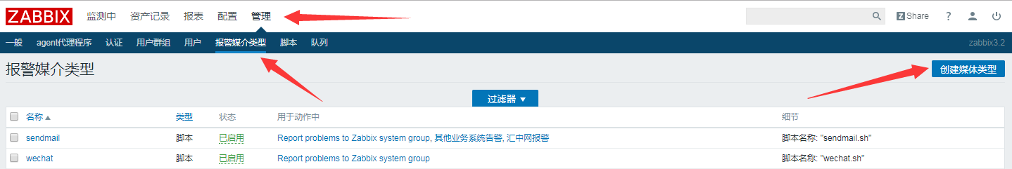 告警媒介添加頁面