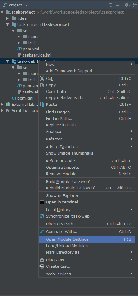 图2-2-1、taskweb 子模块Open Module Settings 图