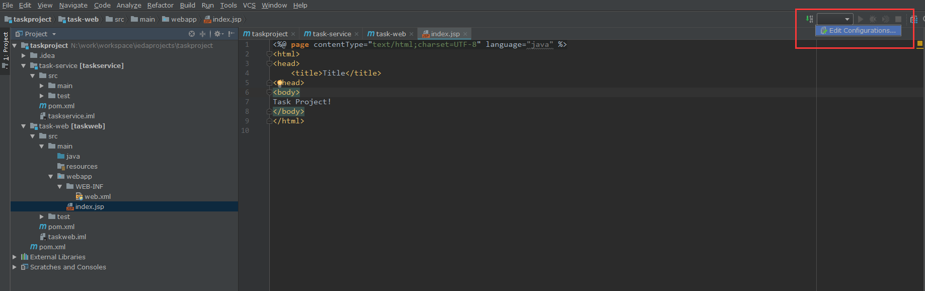 图2-3-1、IDEA 进入Edit Configurations 图